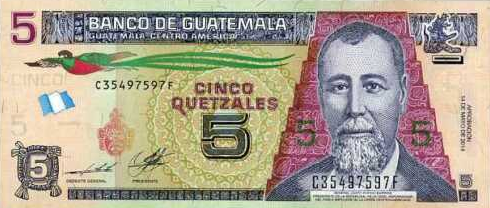 P122Aa Guatemala 5 Quetzales Year 2014 (2019)